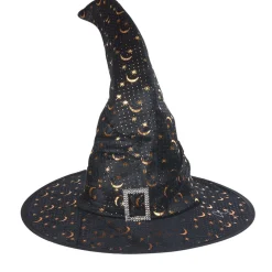 Chapeau de sorcière noir lune doré Halloween