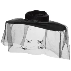 Chapeau Halloween avec voile araignée noir Ø44xH29cm