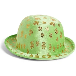 Chapeau Saint-Patrick taille adulte polyester vert avec trèfles dorés