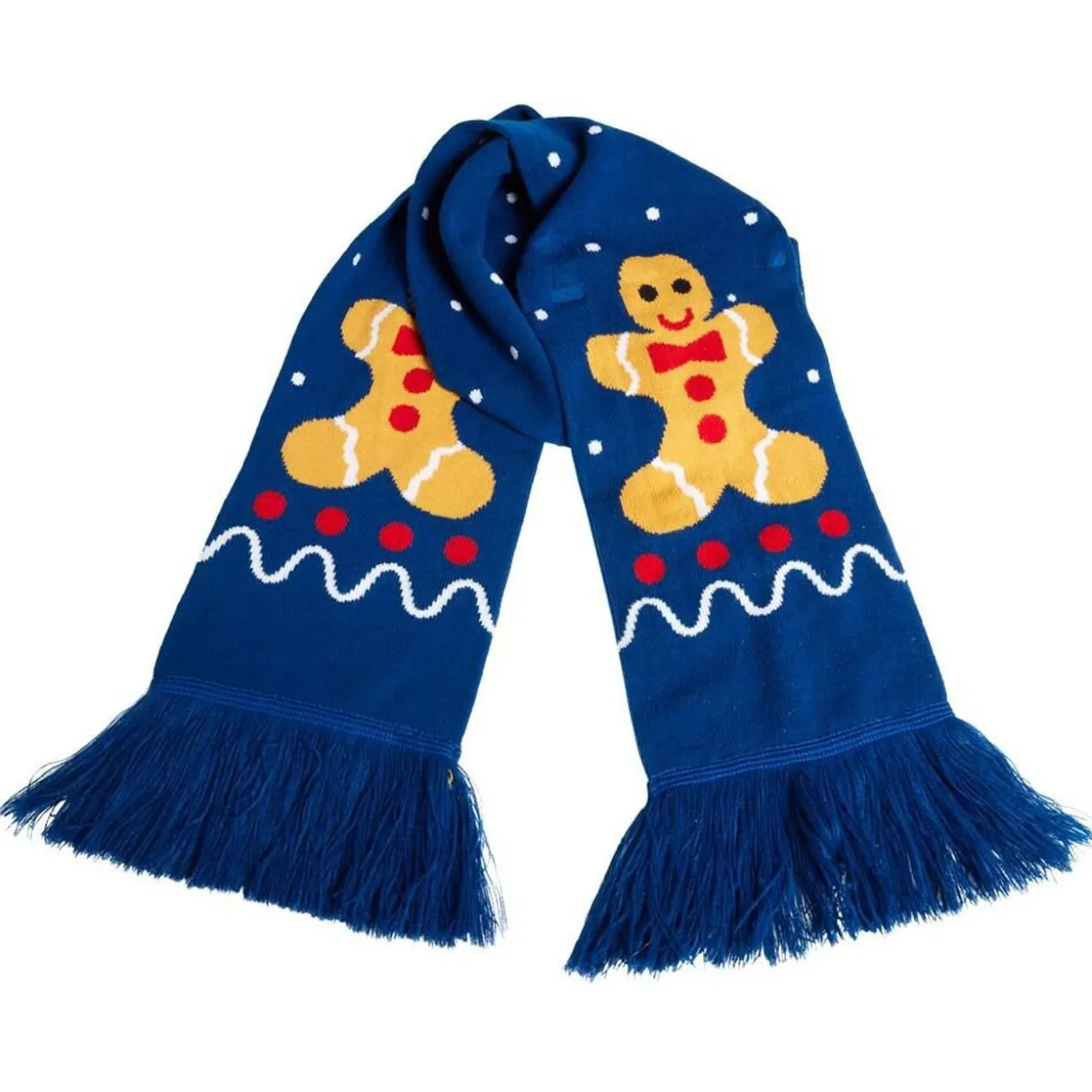 Écharpe Noël bonhomme pain d'épice marron et bleu