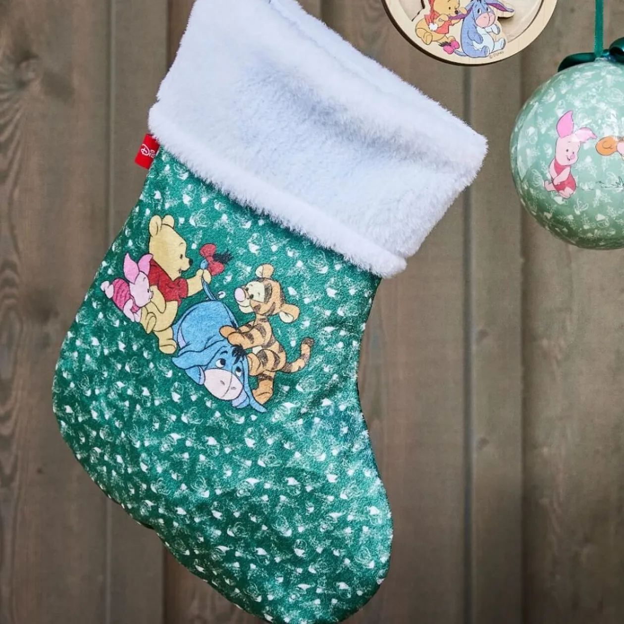 Chaussette de Noël Winnie vert et blanc H25cm