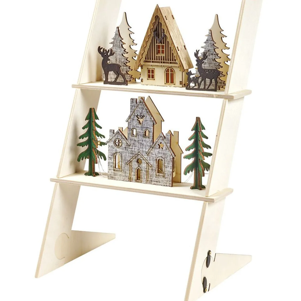 Échelle lumineuse décorative en bois avec village de Noël H31 cm