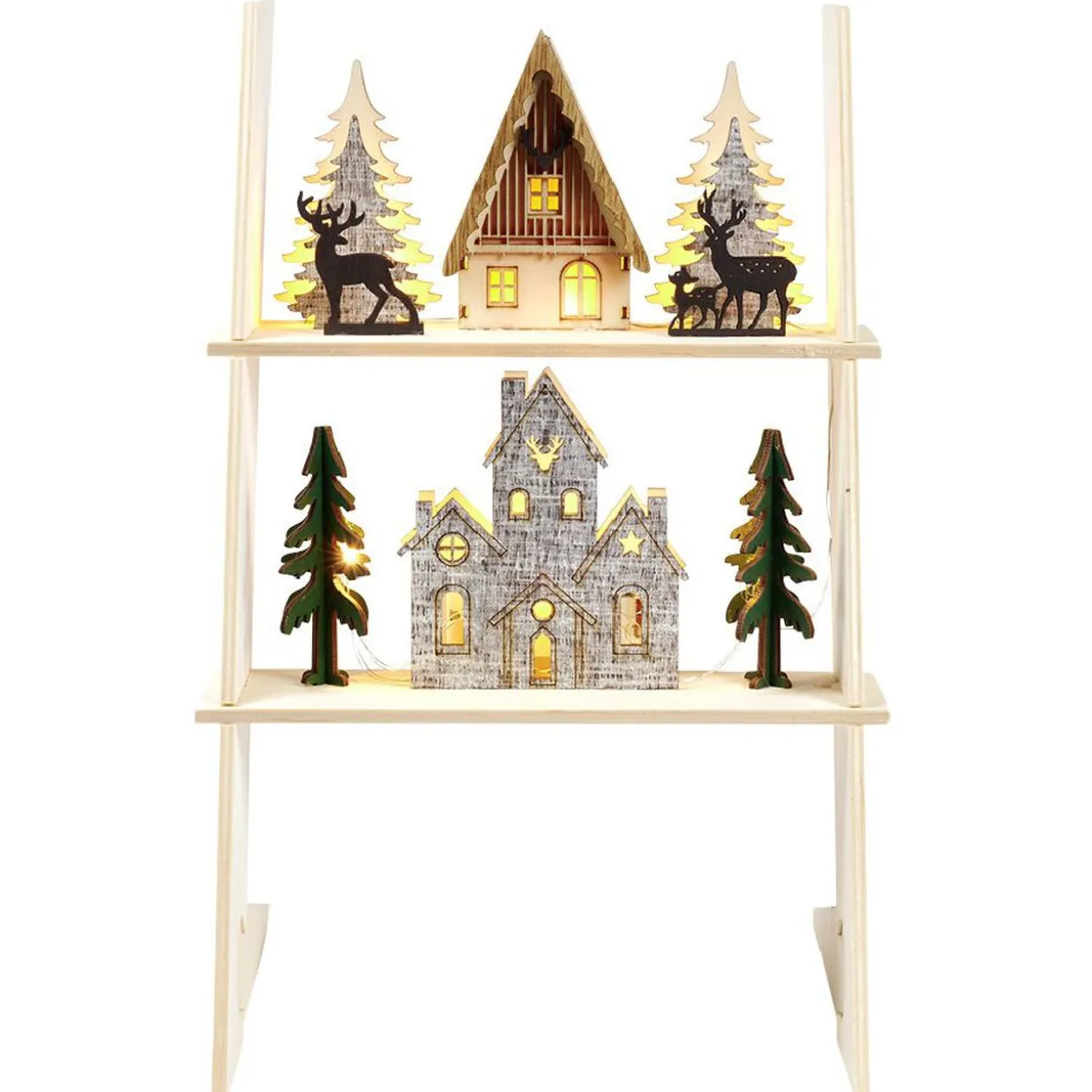 Échelle lumineuse décorative en bois avec village de Noël H31 cm
