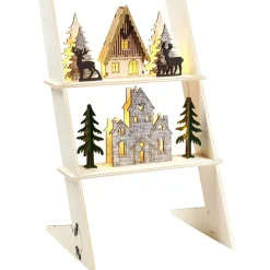 Échelle lumineuse décorative en bois avec village de Noël H31 cm