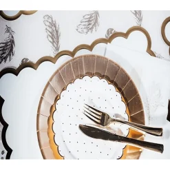 Chemin de table intissé rose plumes doré