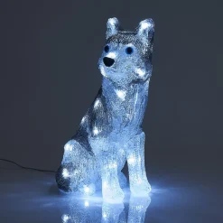 Chien Husky de Noël 30 LED blanc froid H30cm