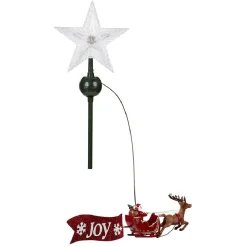 Cimier tête de sapin animé traineau Père-Noël rotatif avec étoile lumineuse