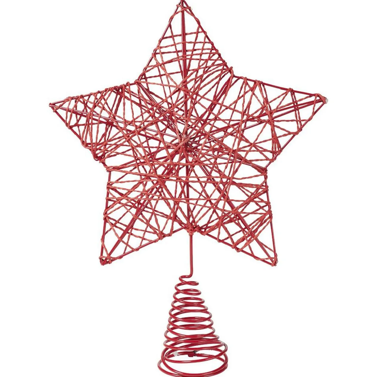 Cimier tête de sapin Noël forme étoile métal rouge avec corde torsadée