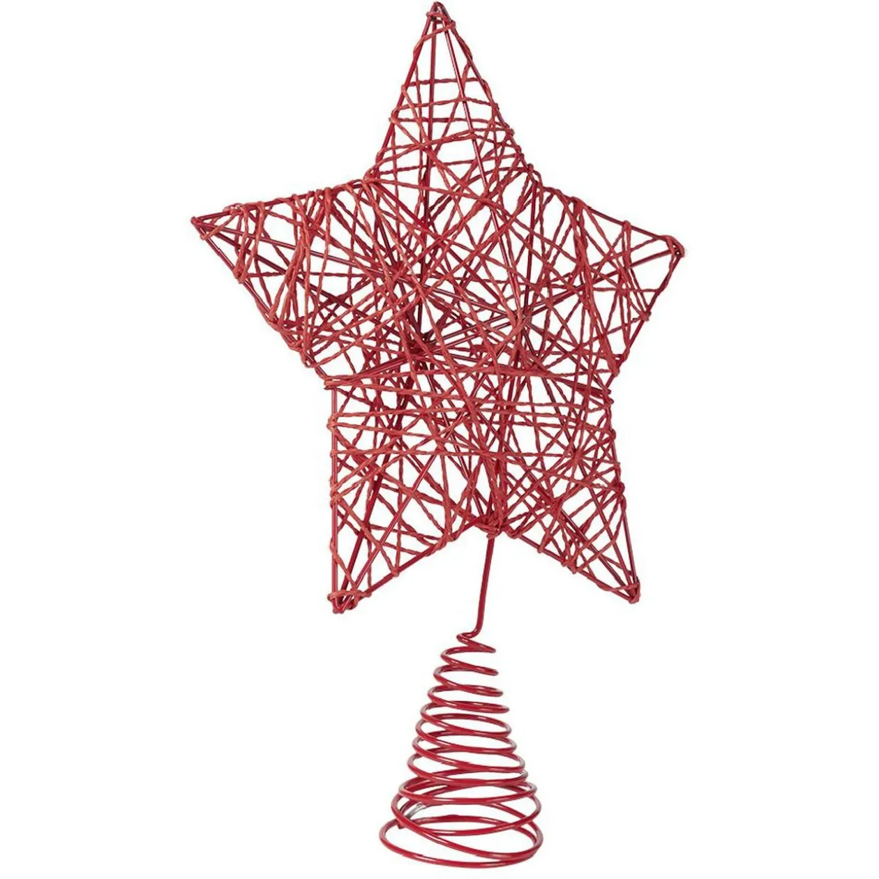 Cimier tête de sapin Noël forme étoile métal rouge avec corde torsadée
