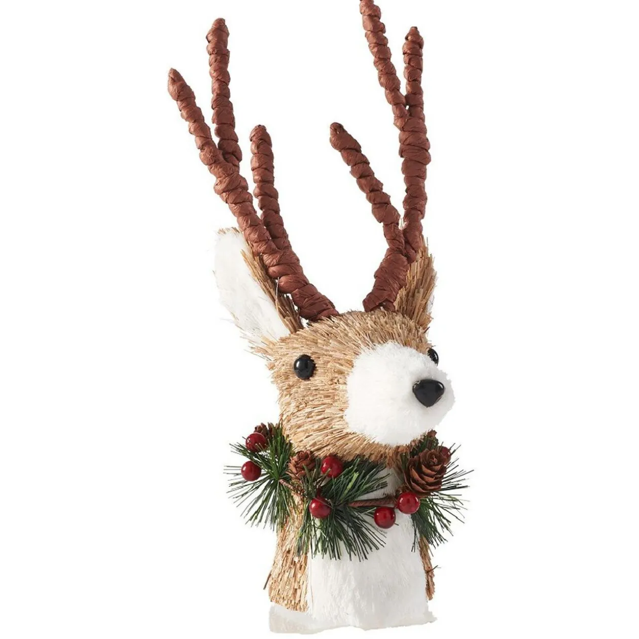 Cimier tête de sapin Noël renne naturel