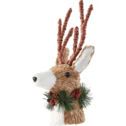Cimier tête de sapin Noël renne naturel
