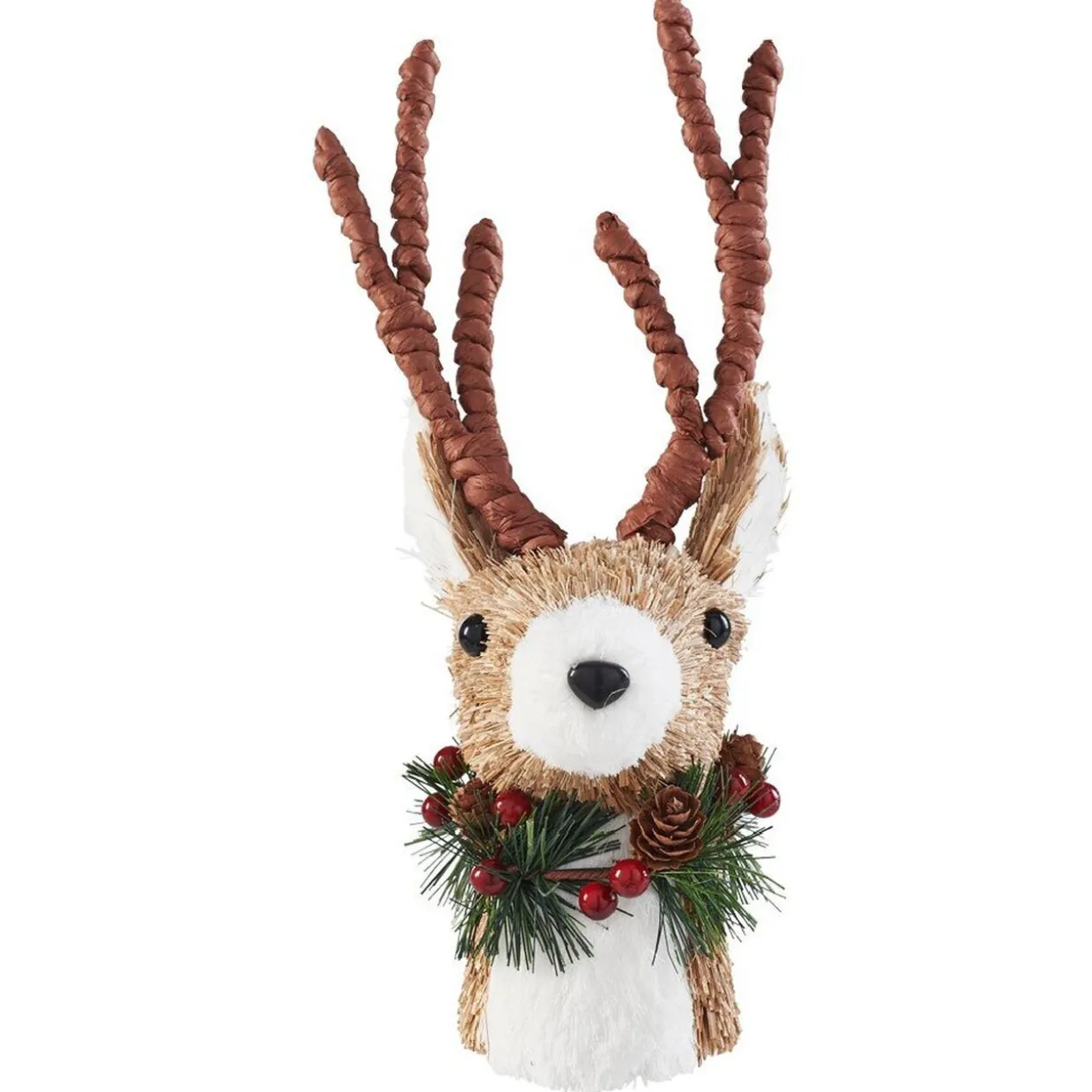 Cimier tête de sapin Noël renne naturel