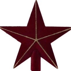 Cimier tête de sapin Noël étoile velours rouge et doré H19,5cm