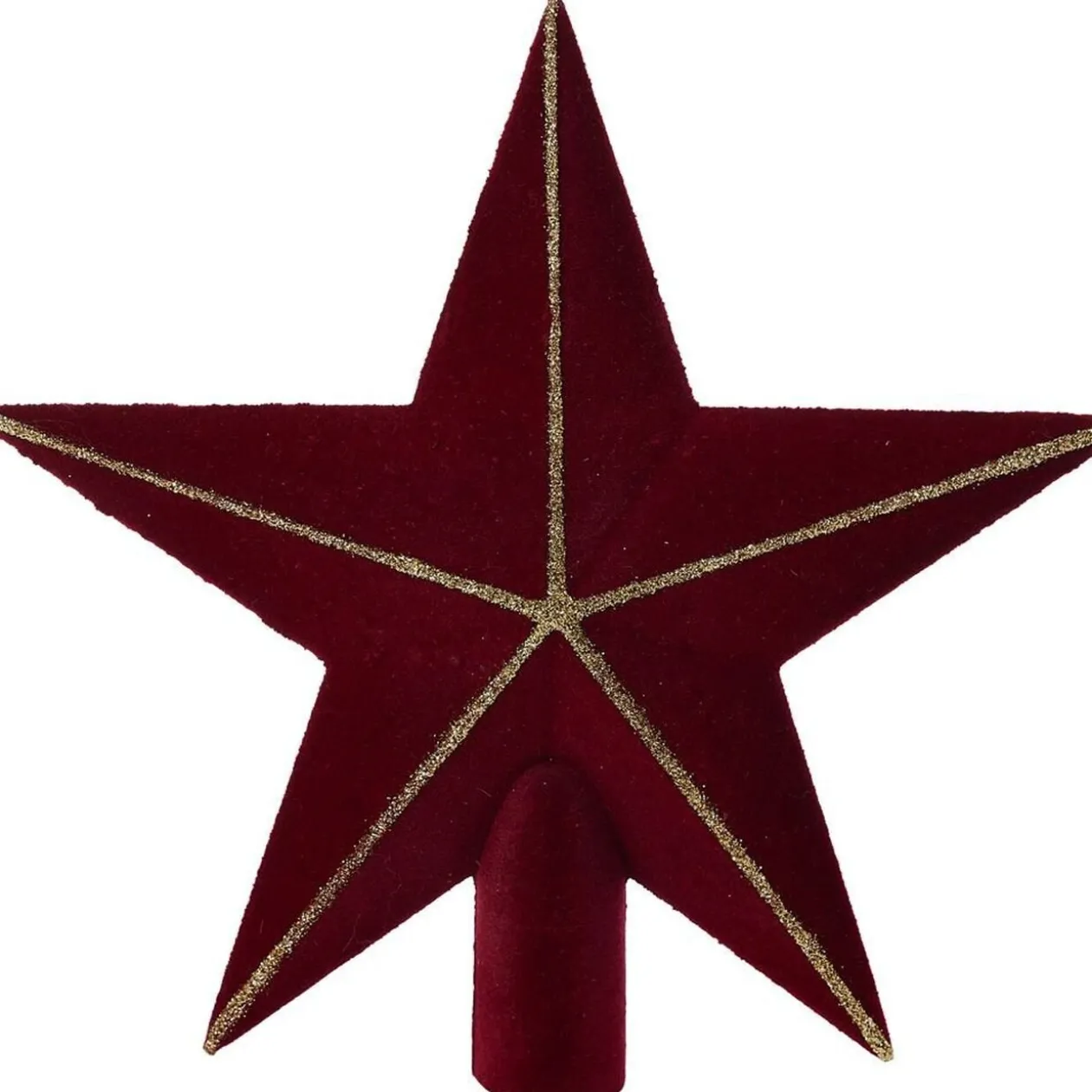 Cimier tête de sapin Noël étoile velours rouge et doré H19,5cm