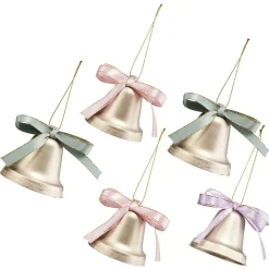 Cloche à suspendre dorée avec ruban coloré Ø6 cm x5