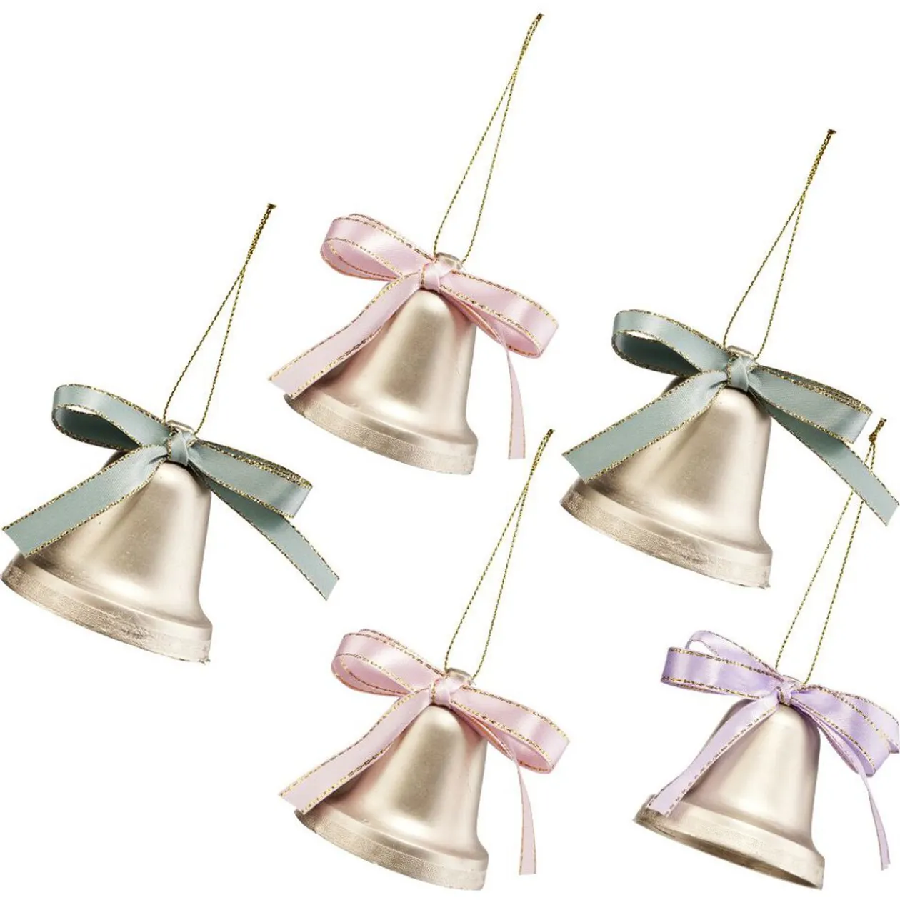 Cloche à suspendre dorée avec ruban coloré Ø6 cm x5