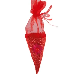 Cône à dragées organza rouge x4