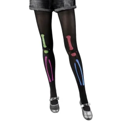 Collant squelette adulte Taille unique noir et multicolore pailleté