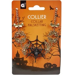Collier araignée Halloween métal noir doré