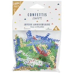 Confettis Joyeux anniversaire rouge, argenté et doré