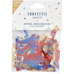 Confettis Joyeux anniversaire blanc, rouge et doré
