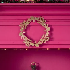 Couronne à suspendre feuillage doré en métal Ø30cm