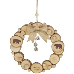 Couronne à suspendre Merry Christmas rondin de bois