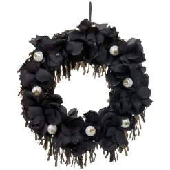 Couronne de fleurs noires lumineuse pour porte