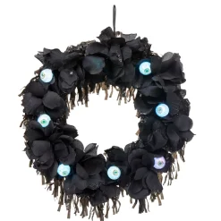 Couronne de fleurs noires lumineuse pour porte