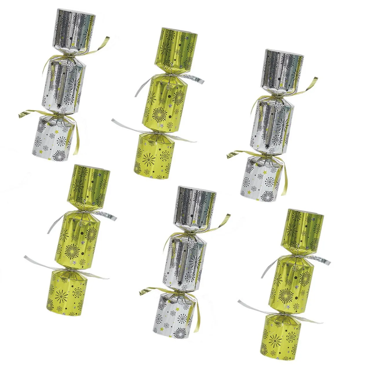Crackers cotillons de fête argenté et doré 6 personnes