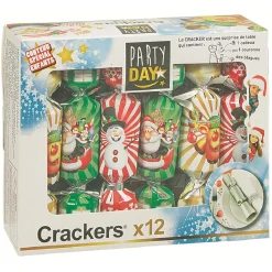 Crackers enfant Party Day motifs Noël colorés x12