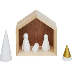 Crèche céramique et bois H15,5cm