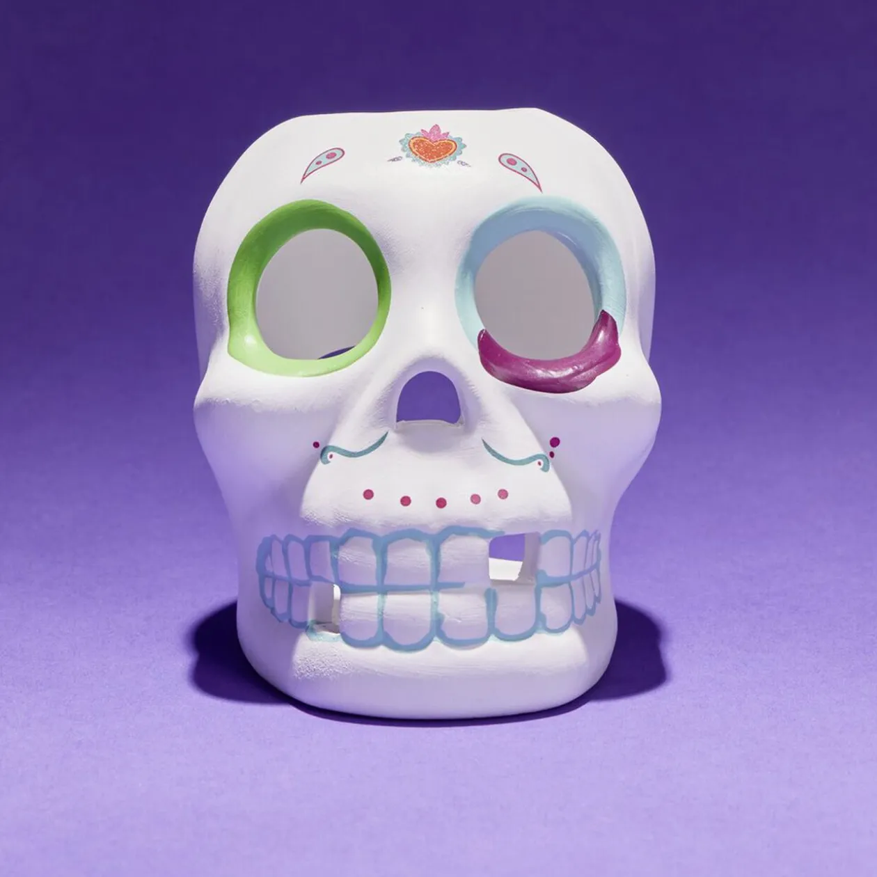 Crâne décoration Halloween en dolomite style mexicain 7x8xH10cm