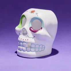 Crâne décoration Halloween en dolomite style mexicain 7x8xH10cm