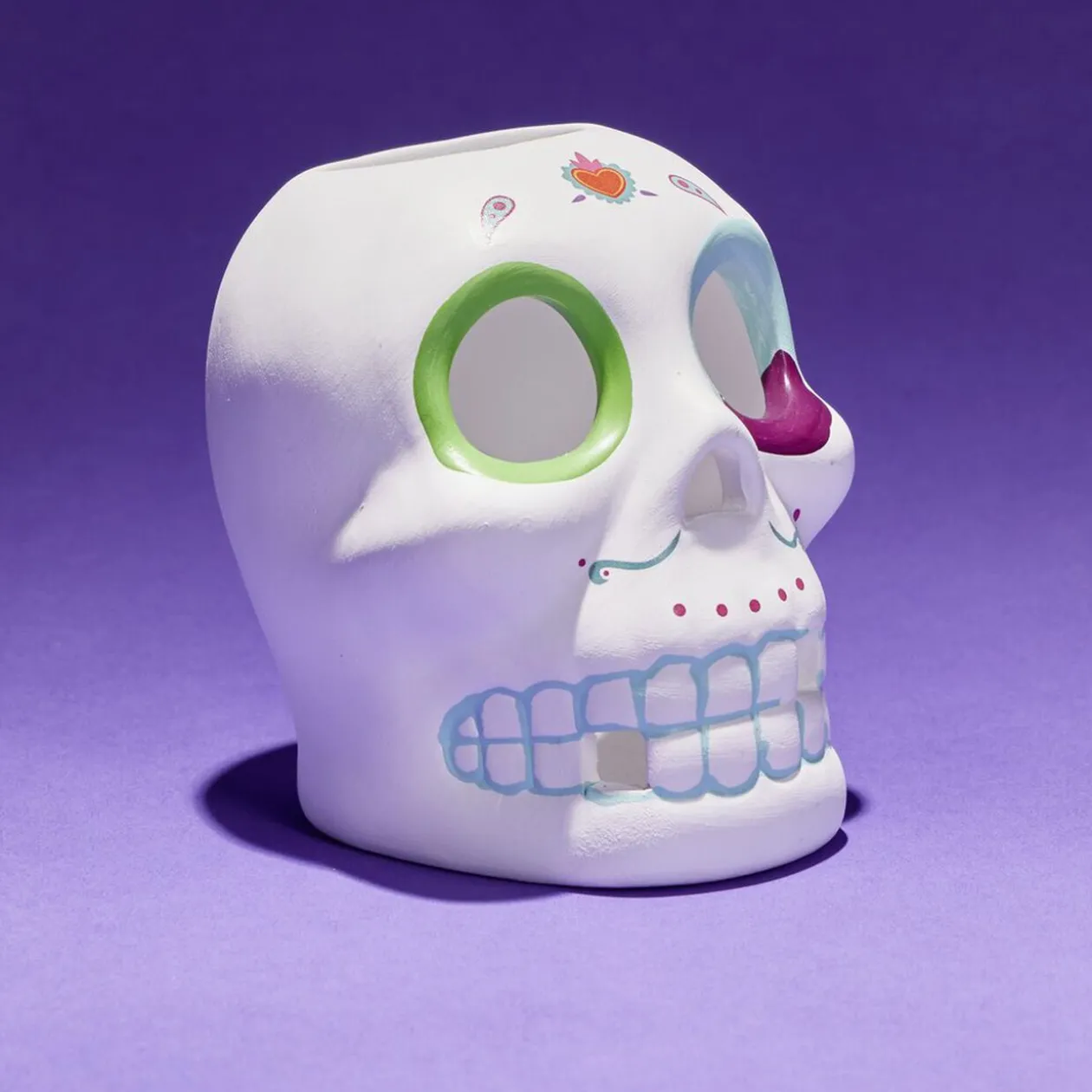 Crâne décoration Halloween en dolomite style mexicain 7x8xH10cm