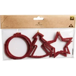 Déco à suspendre étoile/sapin/boule rouge x6