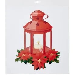 Déco fenêtre électrostatique lanterne rouge avec fleurs L31xH32 cm