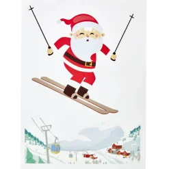 Déco fenêtre sticker électrostatique Père Noël en ski L27 x l20 cm