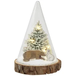 Déco LED champêtre à poser verre et bois marron