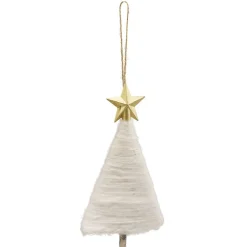 Déco sapin à suspendre tissage laine blanc étoile doré H.14 cm