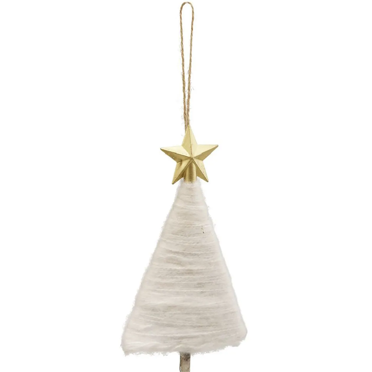 Déco sapin à suspendre tissage laine blanc étoile doré H.14 cm