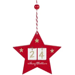 Déco étoile ou sapin rouge en bois à suspendre avec nombre 24 - 11x11cm