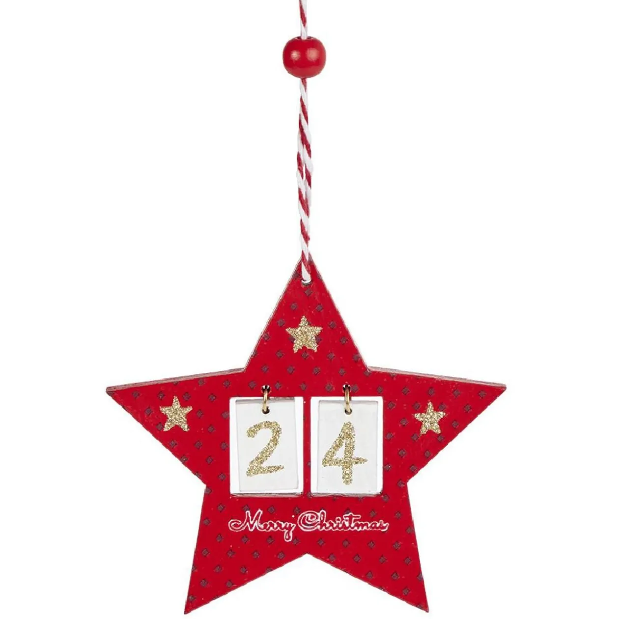Déco étoile ou sapin rouge en bois à suspendre avec nombre 24 - 11x11cm