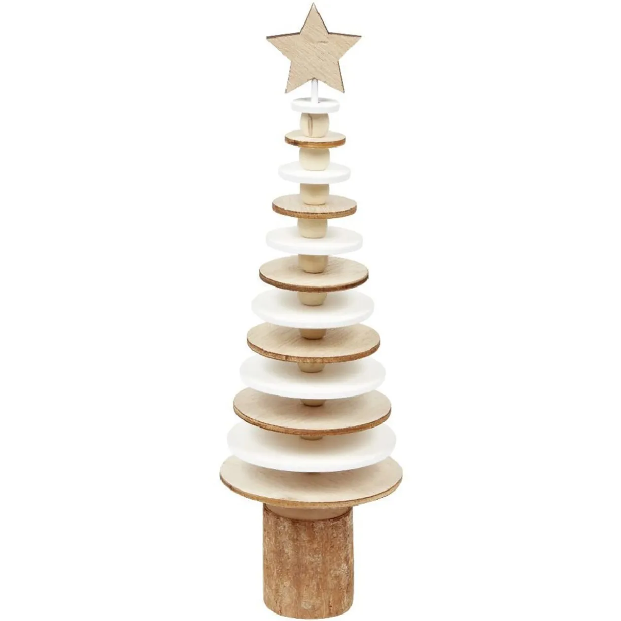 Décoration à poser sapin en bois blanc et naturel H25cm