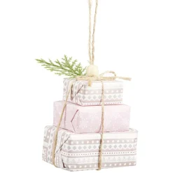 Décoration à suspendre cadeaux en papier rose et blanc H.10 cm