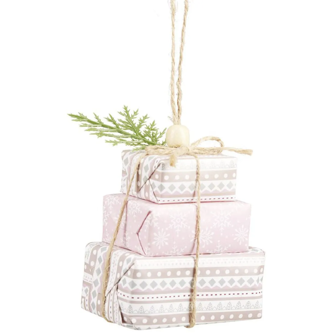 Décoration à suspendre cadeaux en papier rose et blanc H.10 cm