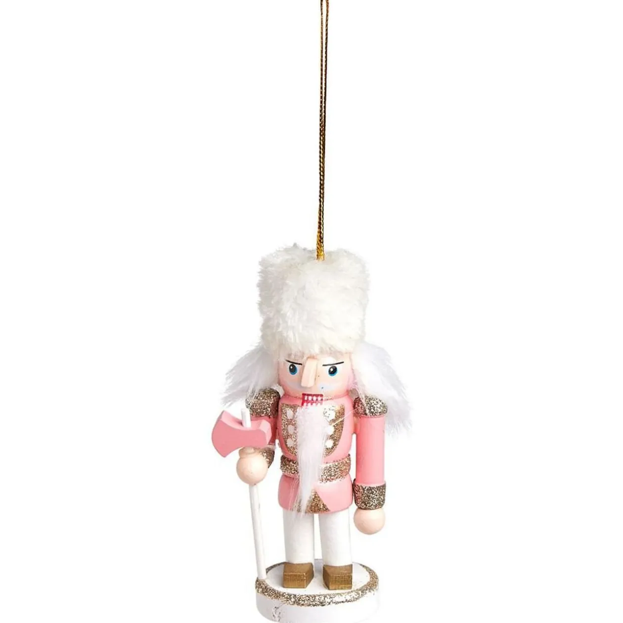 Décoration à suspendre Casse-noisette en bois rose et blanc H10cm