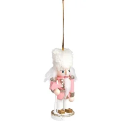 Décoration à suspendre Casse-noisette en bois rose et blanc H10cm
