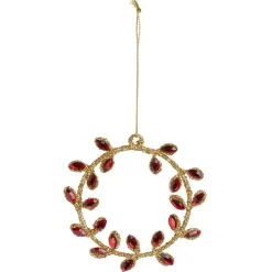 Décoration à suspendre couronne dorée avec ornement rouge ou bleu Ø8,5cm