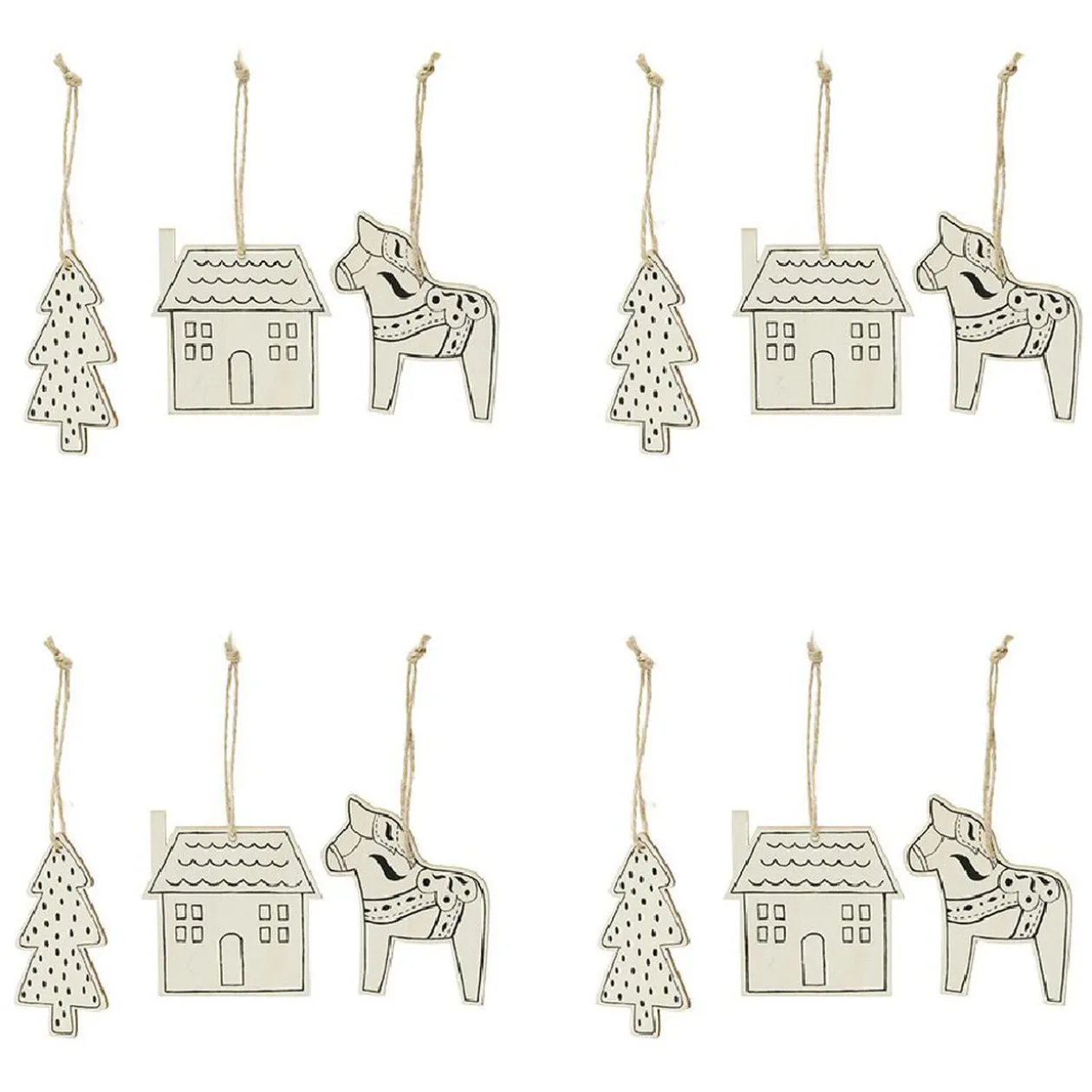 Décoration à suspendre en bois sapin maison cheval x12